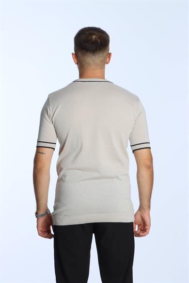 Marco Bisiklet Yaka Çizgili Triko Tshirt Krem
