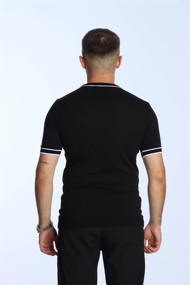 Marco Bisiklet Yaka Çizgili Triko Tshirt Siyah