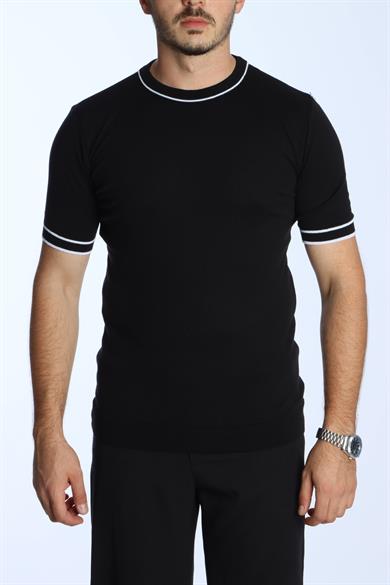 Marco Bisiklet Yaka Çizgili Triko Tshirt Siyah