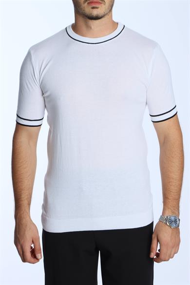 Marco Bisiklet Yaka Çizgili Triko Tshirt Beyaz