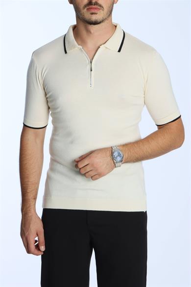Marco Yakalı Fermuarlı Triko Tshirt Krem