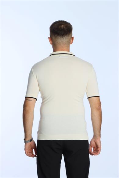 Marco Yakalı Fermuarlı Triko Tshirt Krem