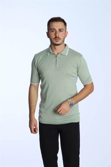 Marco Yakalı Fermuarlı Triko Tshirt Mint Yeşili