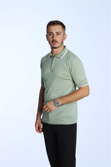 Marco Yakalı Fermuarlı Triko Tshirt Mint Yeşili