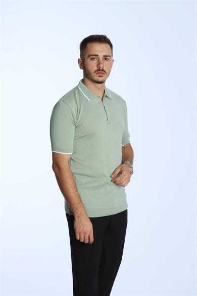 Marco Yakalı Fermuarlı Triko Tshirt Mint Yeşili