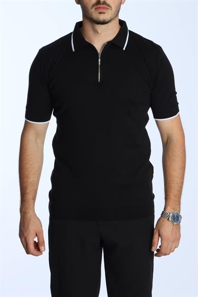 Marco Yakalı Fermuarlı Triko Tshirt Siyah