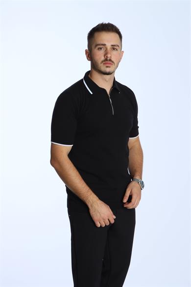 Marco Yakalı Fermuarlı Triko Tshirt Siyah