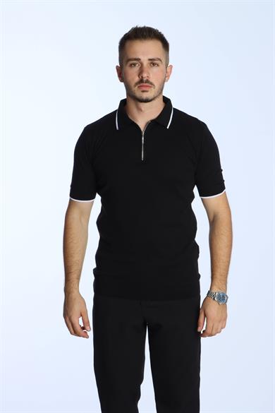 Marco Yakalı Fermuarlı Triko Tshirt Siyah