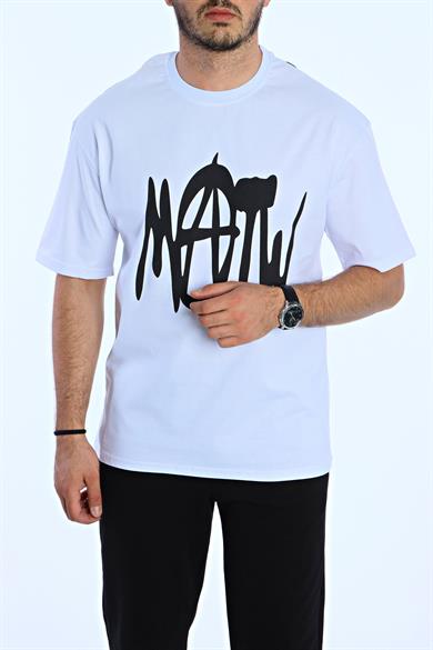 Now  Baskılı Oversize Tişört Beyaz