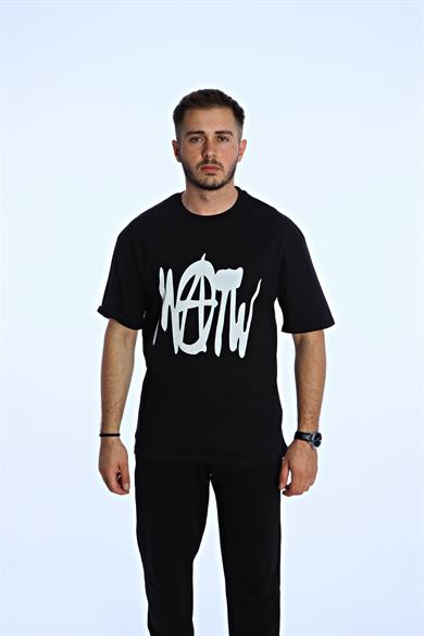Now  Baskılı Oversize Tişört Siyah