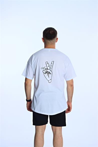 Peace Baskılı Şort Takım Beyaz