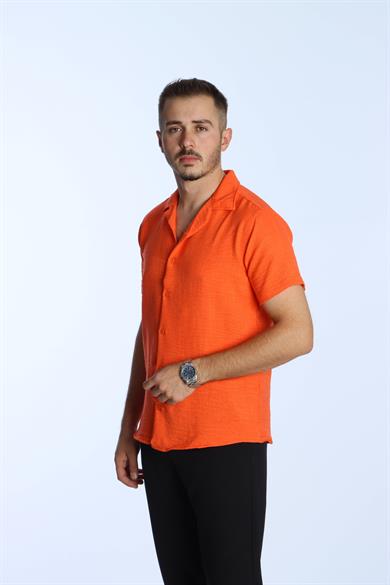 Show Kısa Kol Keten Gömlek Turuncu