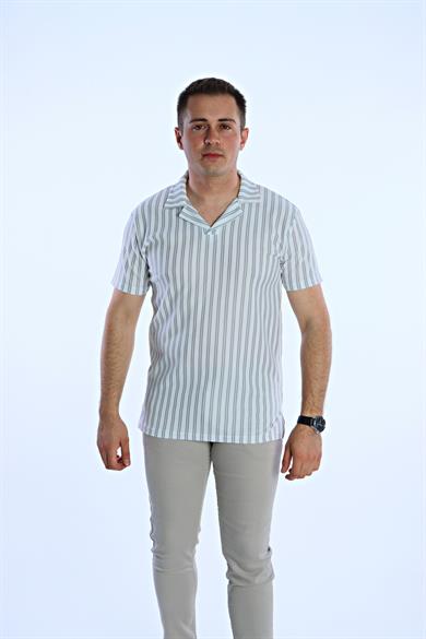 Syf Hemşire Yaka Çizgili Tişört Gri
