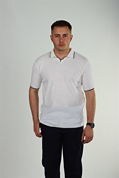 Syf Hemşire Yaka Triko Tişört Beyaz