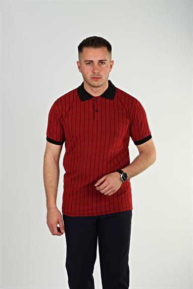 Tmb Çizgili Polo Yaka Bordo