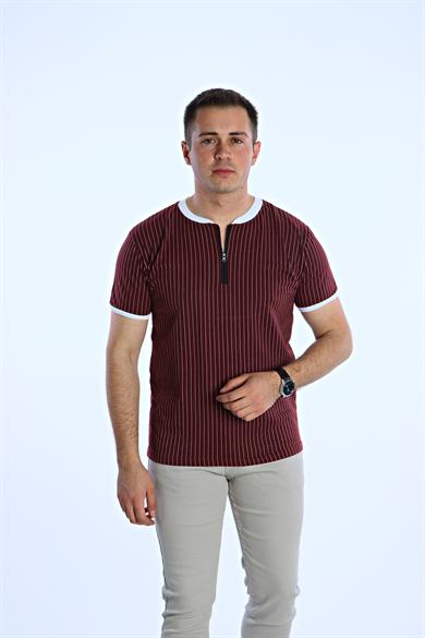 Tmb Eko Çizgili Fermuarlı Tşört Bordo