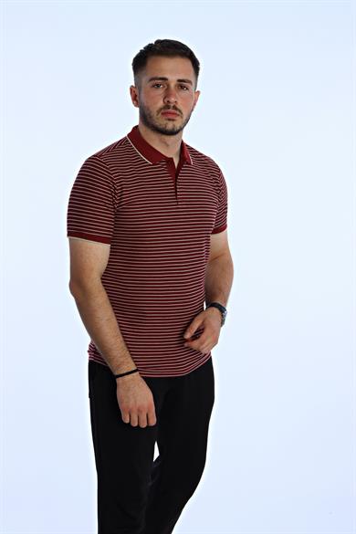 Use Club 1015 Çizgili Polo Yaka Tshirt Bordo