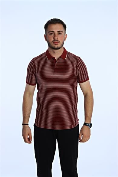 Use Club 1015 Çizgili Polo Yaka Tshirt Bordo