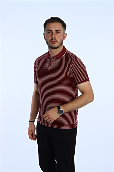 Use Club 1015 Çizgili Polo Yaka Tshirt Bordo