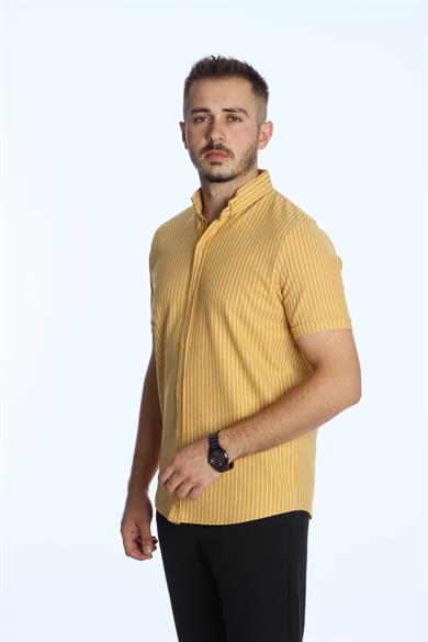 Use Club 1016 K.kol Çizgili Gömlek Hardal Sarı