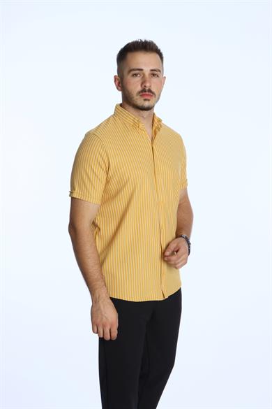 Use Club 1016 K.kol Çizgili Gömlek Hardal Sarı