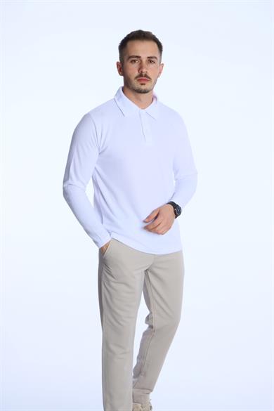 Yakalı Düğmeli Düz Selanik Sweat 026 Beyaz