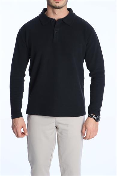 Yakalı Düğmeli Düz Selanik Sweat 026 Siyah