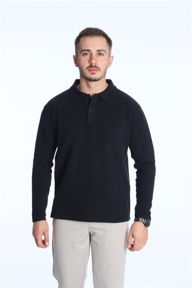Yakalı Düğmeli Düz Selanik Sweat 026 Siyah