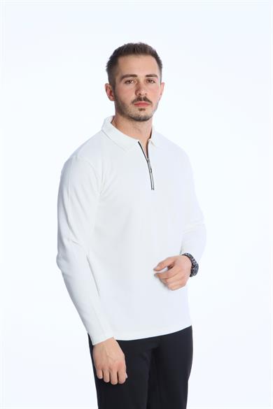 Yarım Fermuar Düz Selanik Sweat 026 Beyaz