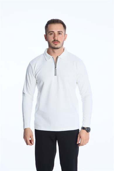Yarım Fermuar Düz Selanik Sweat 026 Beyaz