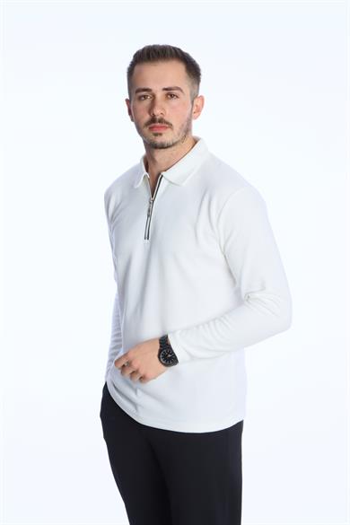 Yarım Fermuar Düz Selanik Sweat 026 Beyaz