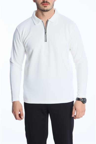 Yarım Fermuar Düz Selanik Sweat 026 Beyaz