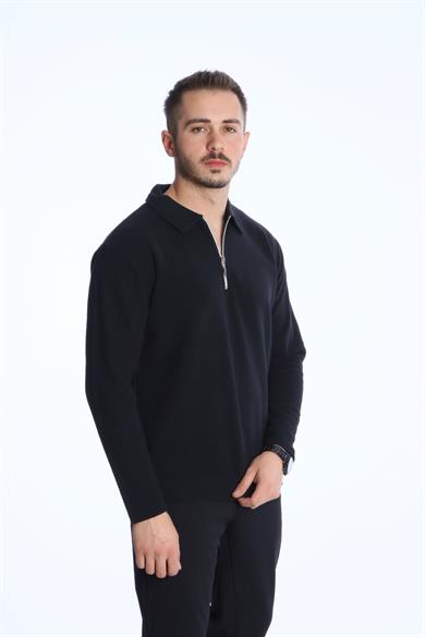 Yarım Fermuar Düz Selanik Sweat 026 Siyah