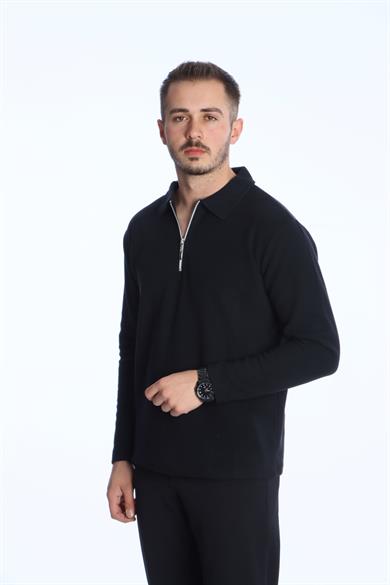 Yarım Fermuar Düz Selanik Sweat 026 Siyah