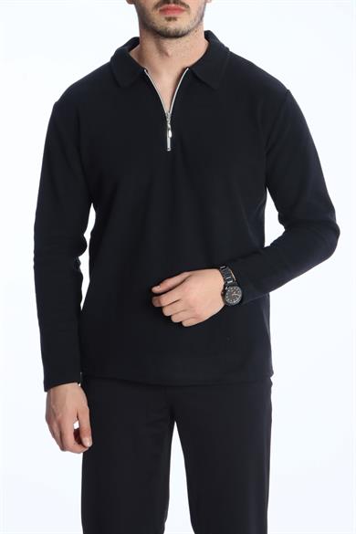 Yarım Fermuar Düz Selanik Sweat 026 Siyah