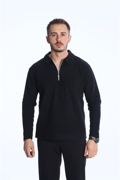 Yarım Fermuar Düz Selanik Sweat 026 Siyah