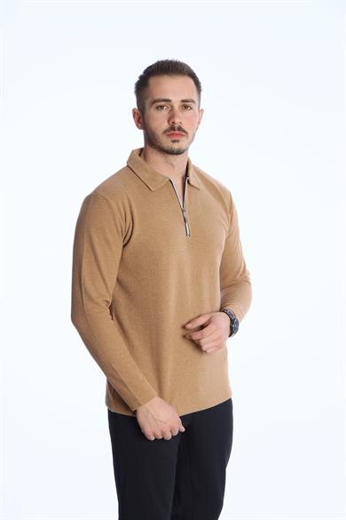 Yarım Fermuar Düz Selanik Sweat 026 Taba