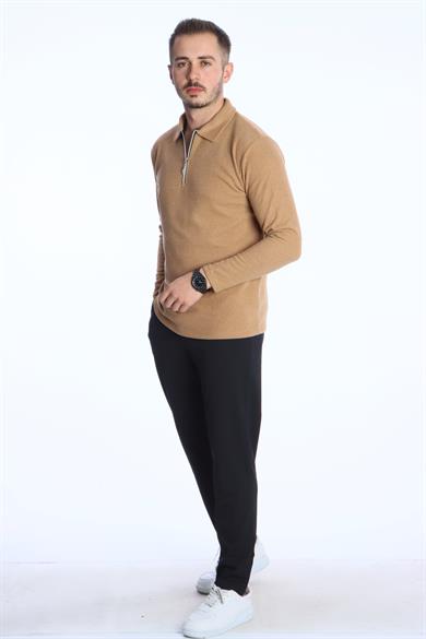 Yarım Fermuar Düz Selanik Sweat 026 Taba