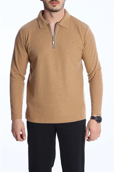 Yarım Fermuar Düz Selanik Sweat 026 Taba