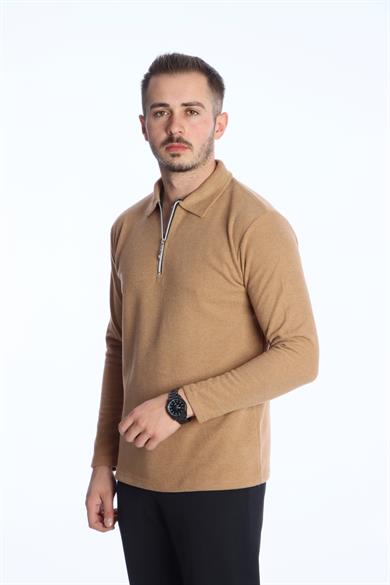 Yarım Fermuar Düz Selanik Sweat 026 Taba
