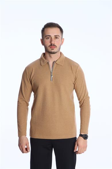 Yarım Fermuar Düz Selanik Sweat 026 Taba