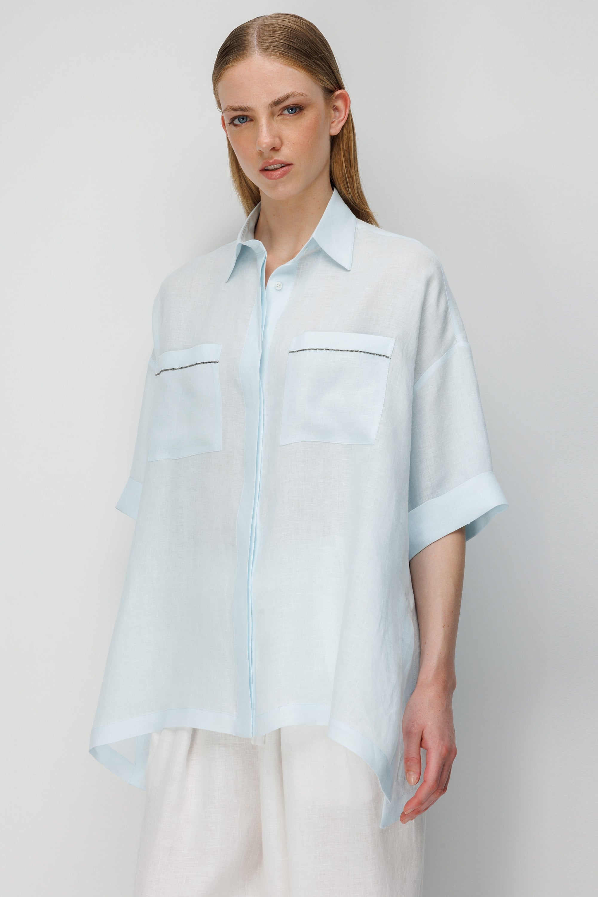 Düşük Kol Oversize Keten Bluz
