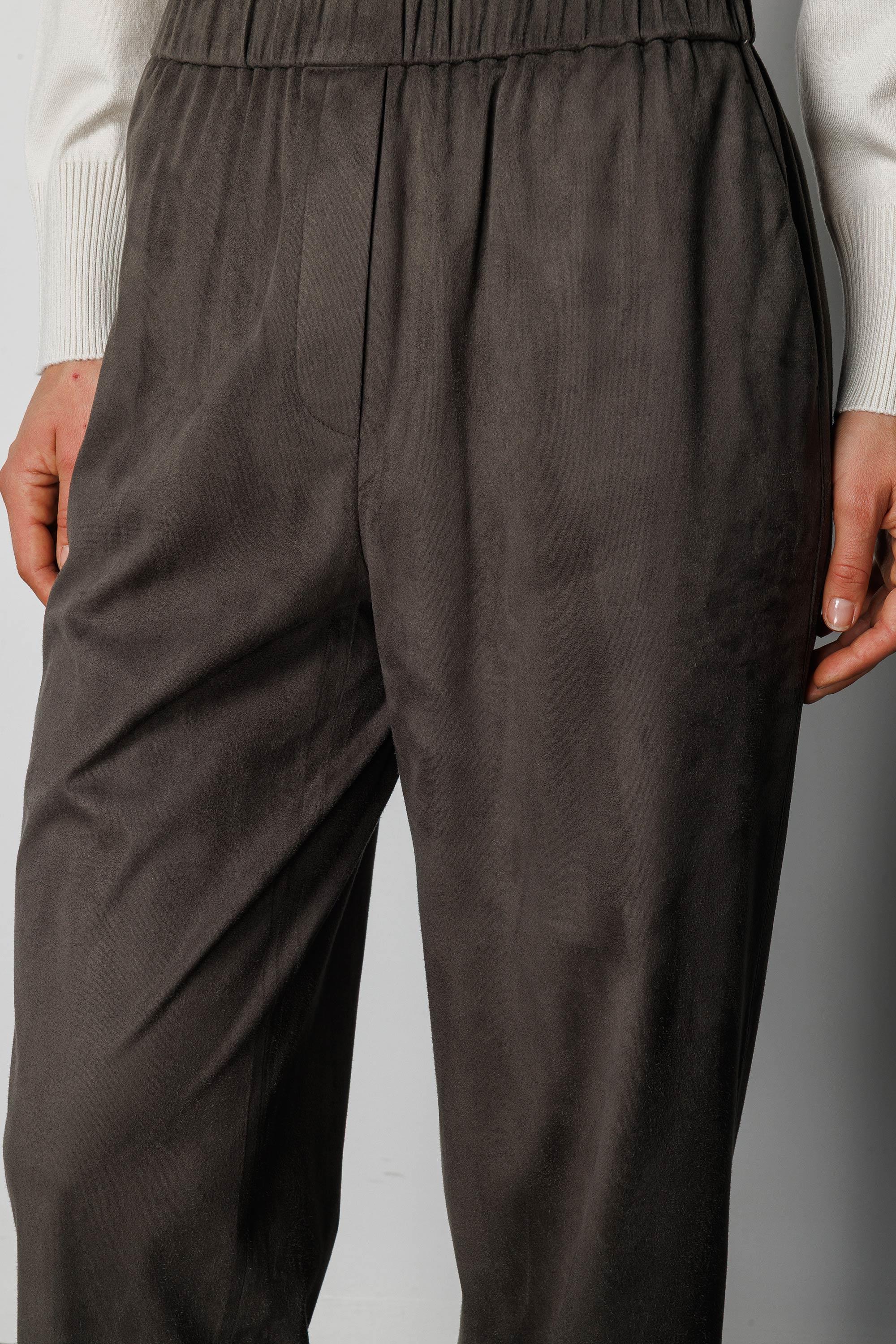 Elastan Kemerli Güderi Görünümlü Pantolon