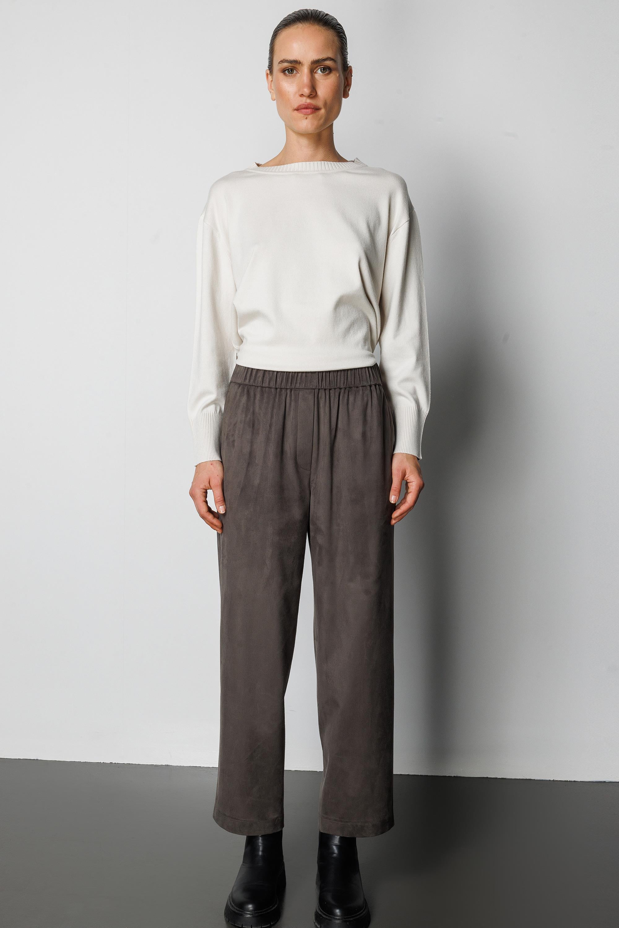 Elastan Kemerli Güderi Görünümlü Pantolon