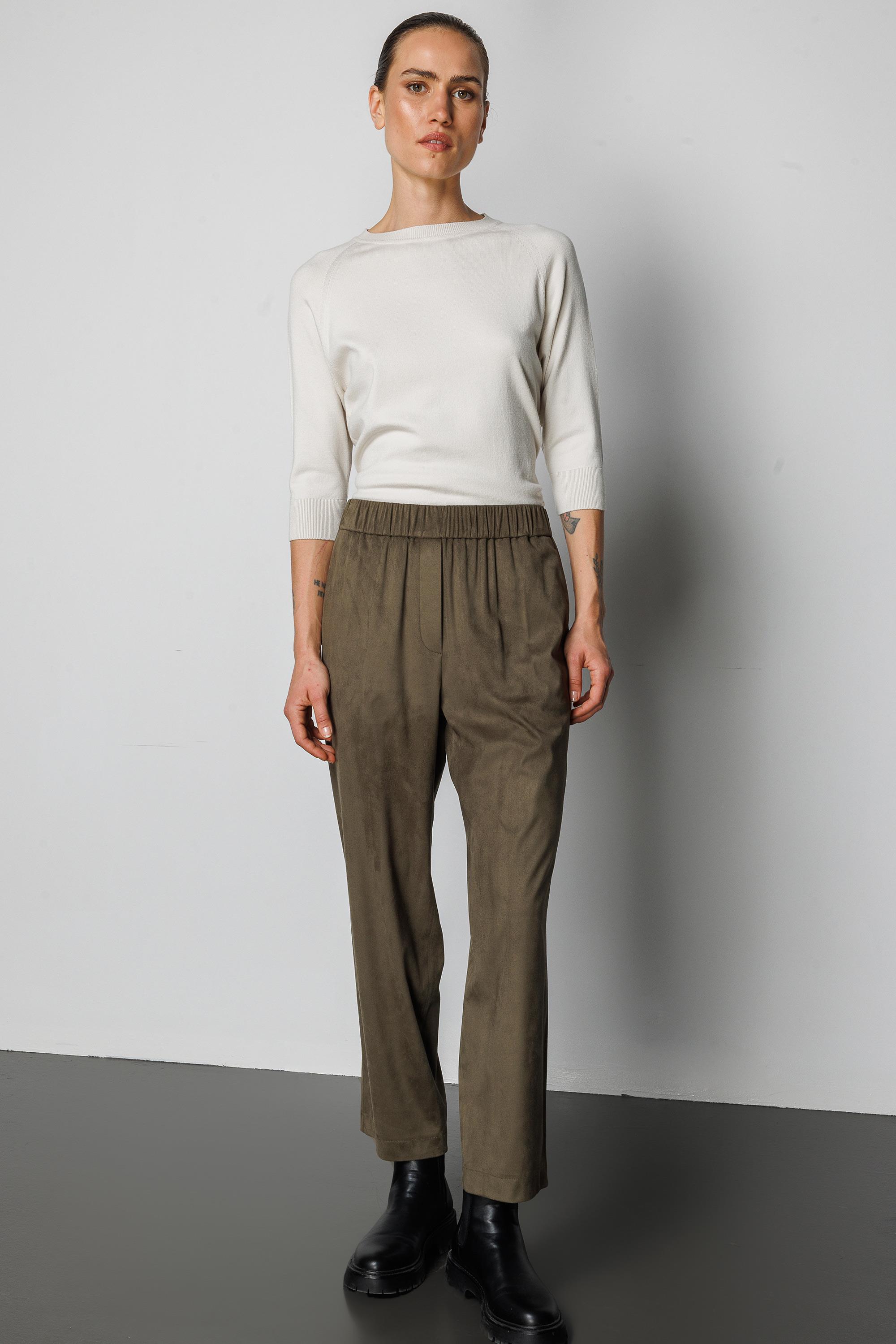 Elastan Kemerli Güderi Görünümlü Pantolon