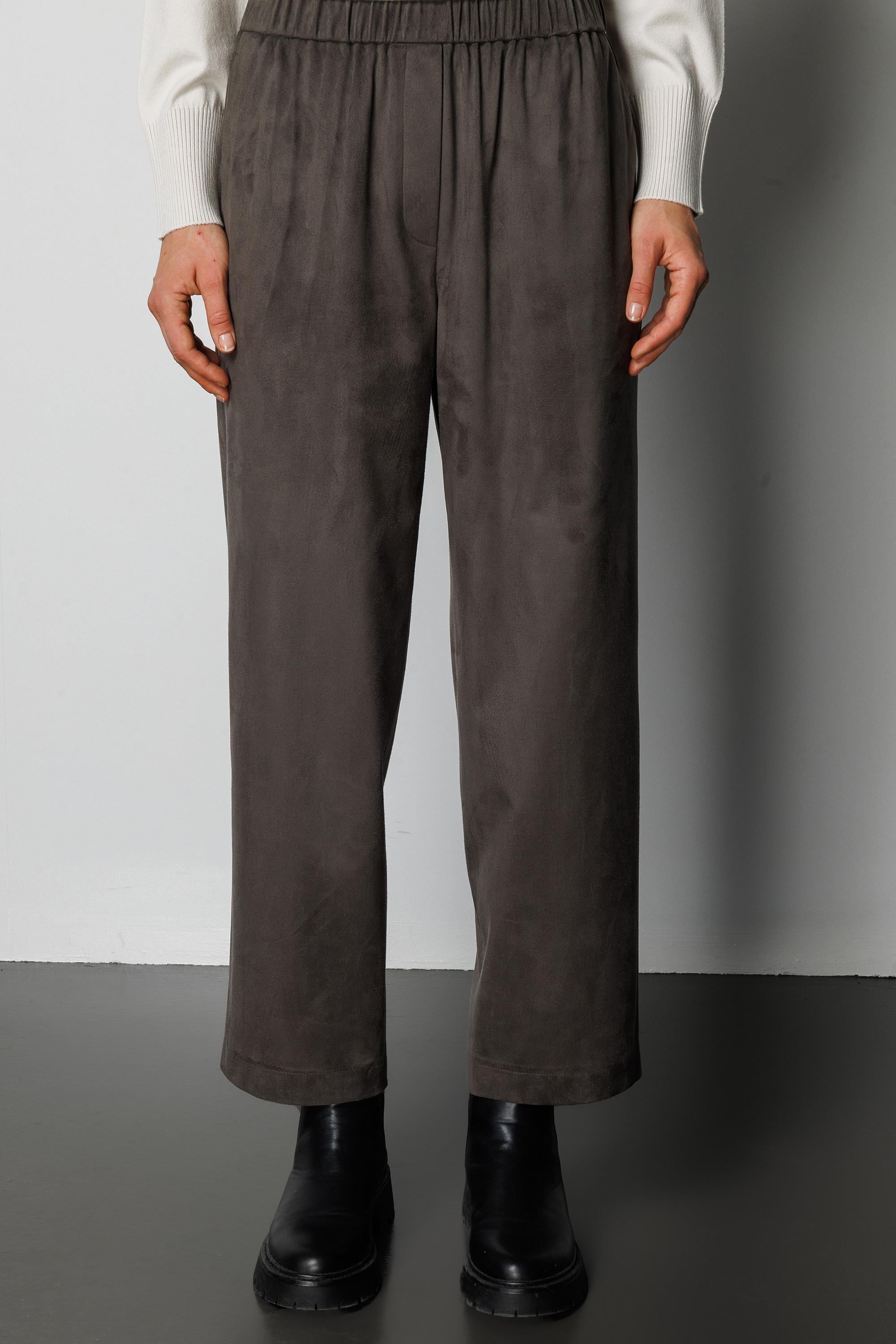 Elastan Kemerli Güderi Görünümlü Pantolon