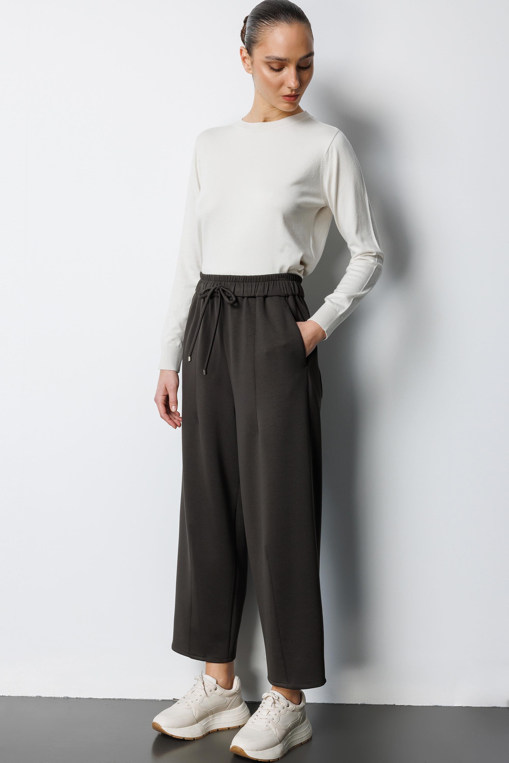 Elastan Kemerli Pensli Sweat Pantolon