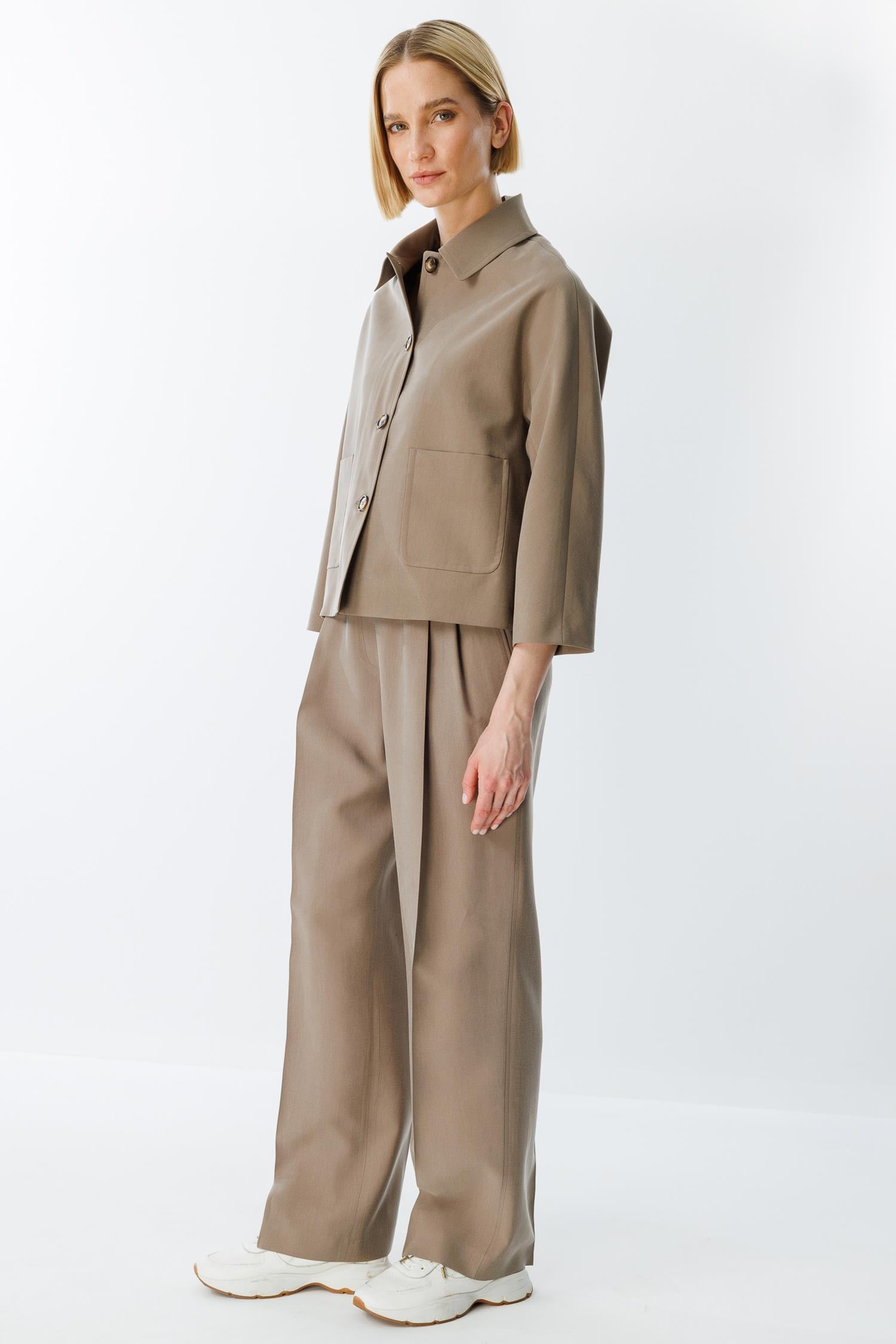 Elastan Kemerli Pileli Pantolon