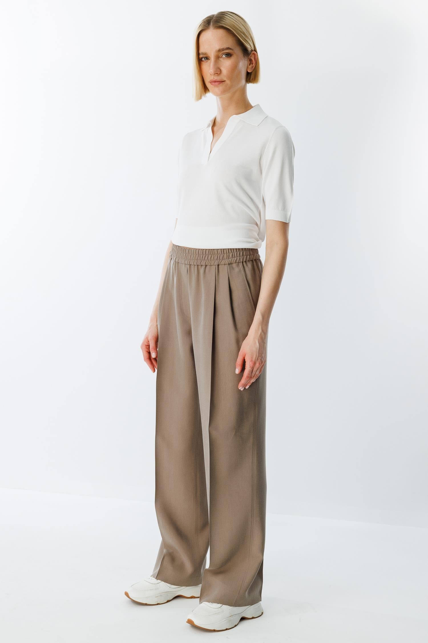 Elastan Kemerli Pileli Pantolon