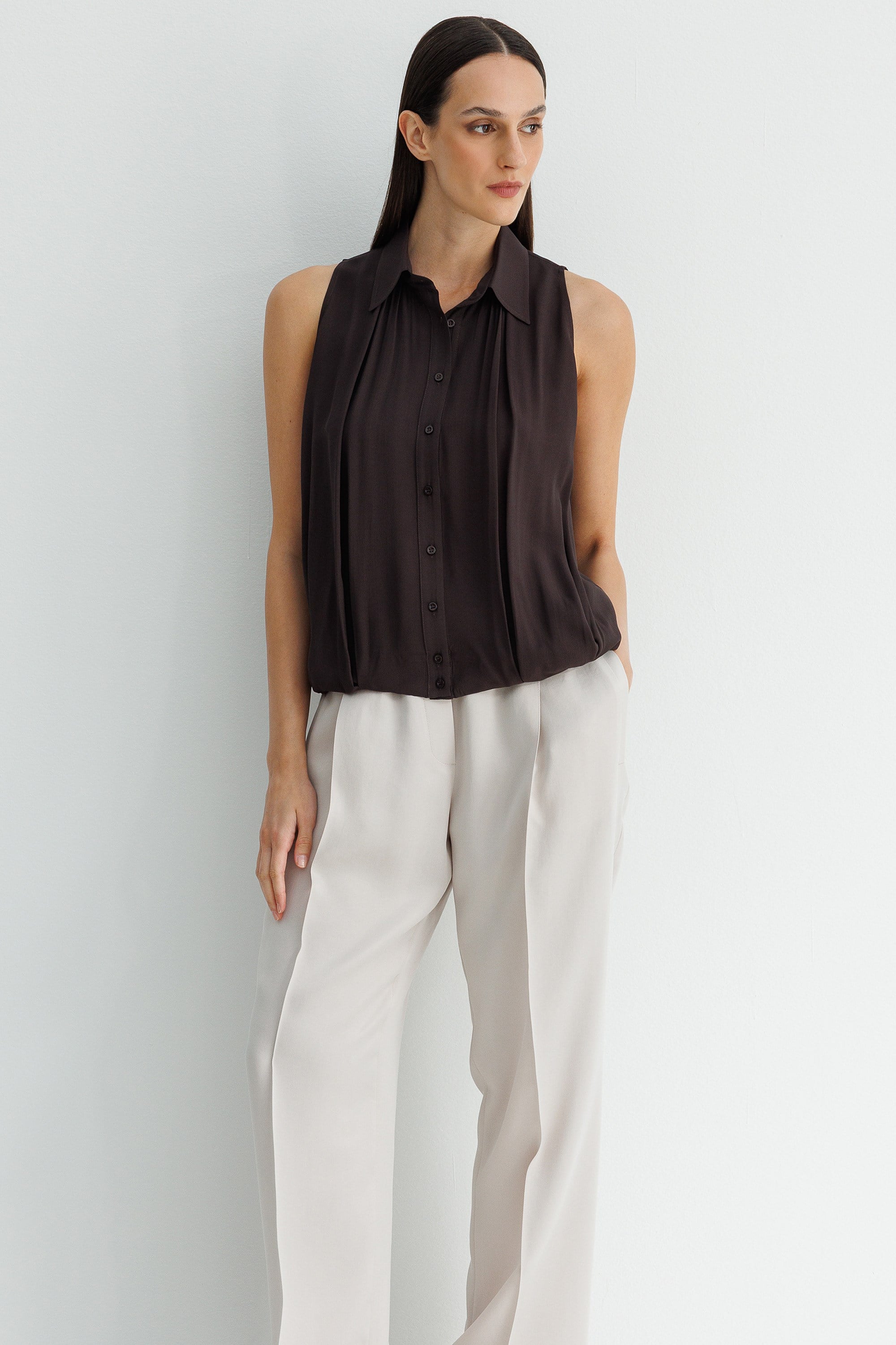 Kolsuz Drapeli Şifon Bluz